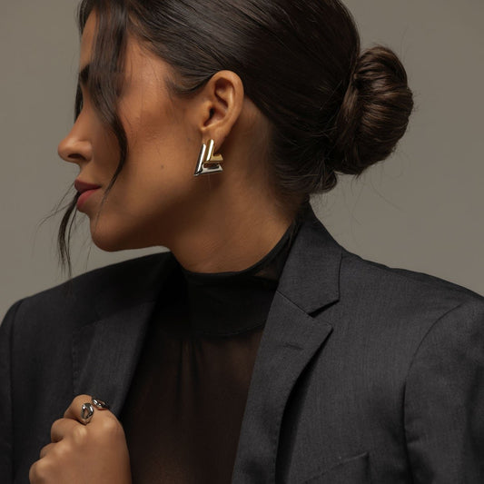 Brinco Argola Triangular Tarraxa Lisa Prateado