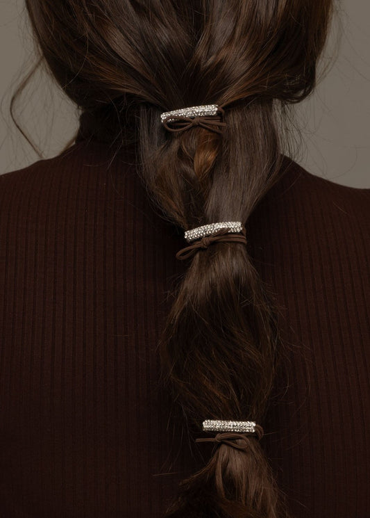 Amarrador de Cabelo Trio Preto ou Marrom com Detalhe Cravejado Cristal