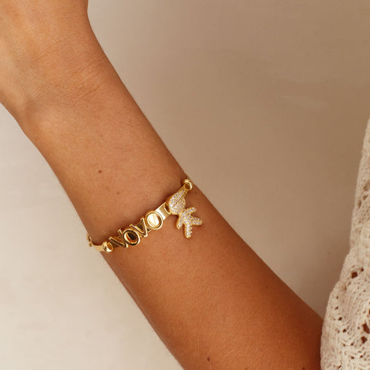 Pulseira Bracelete Liso com Escrita Vovó e Criança Dourado