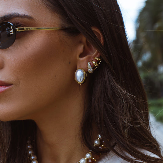 Brinco Ear Cuff Gotas Lisas e Cravejadas Dourado