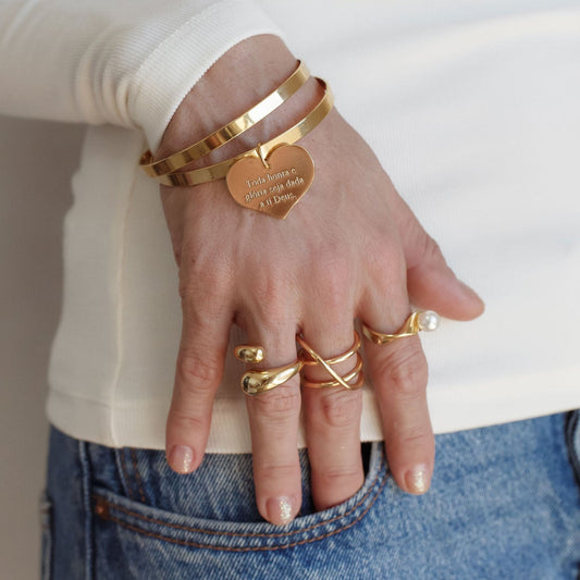 Anel Linhas Lisas com Linha Sobreposta Dourado