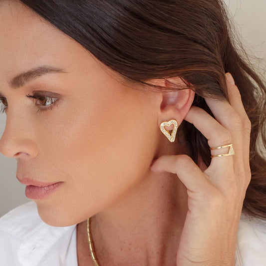 Brinco Argola Coração Cravejado Dourado