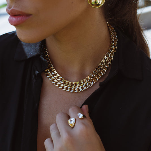 Colar Elos Duplo Dourado