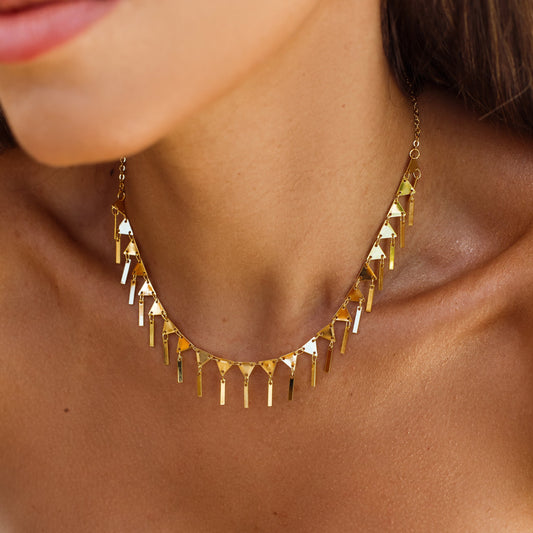 Colar Triângulos e Retângulos Lisos Dourado