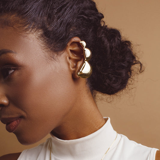 Brinco Ear Cuff Leque Ovais Dourados