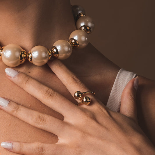 Anel Regulável Esferas Lisas Dourado