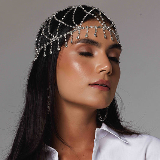 HeadPiece Coberto Cravejado Prateado