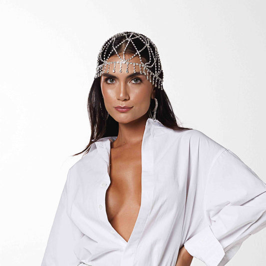 HeadPiece Coberto Cravejado Prateado