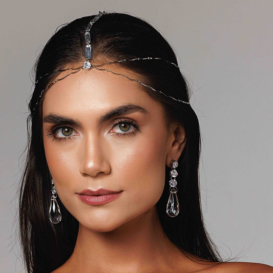 HeadPiece Cristais Maiores Centro e Corrente Ondas Prateado