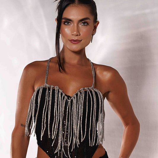 Top Aro Coração com Fio Brilhoso Prateado