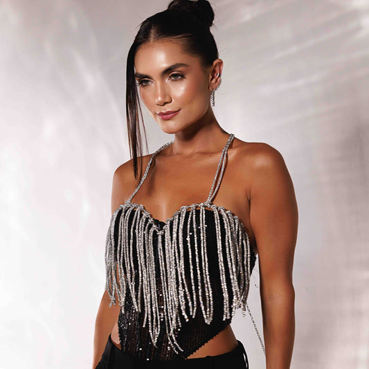 Top Aro Coração com Fio Brilhoso Prateado