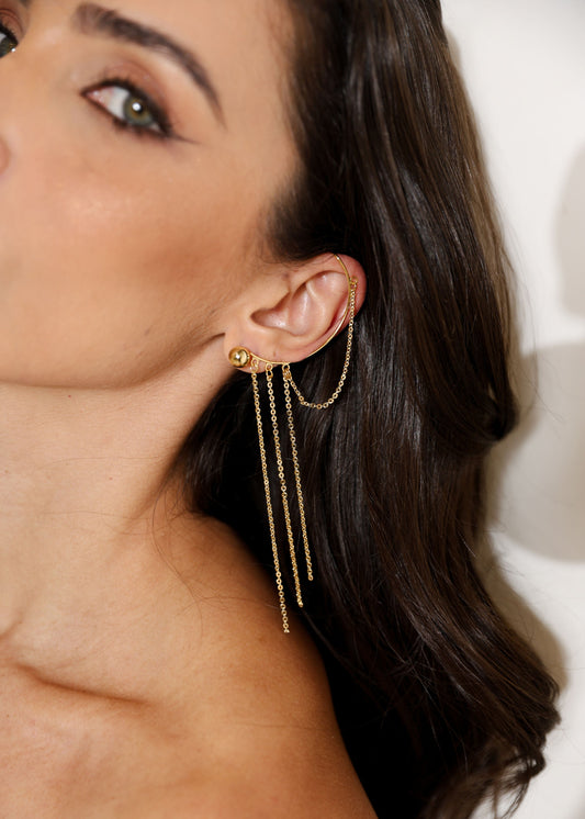 Ear Cuff Corrente + Duo de Brincos Bolinha