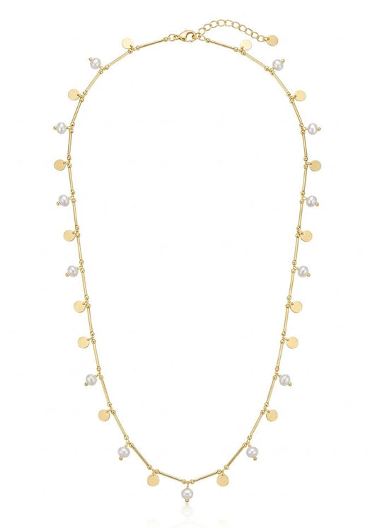 Colar Dourado Multifunção com Pérolas e Plaquinhas