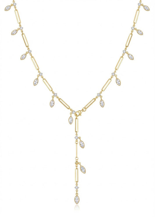 Colar Dourado com Pingentes Marquise