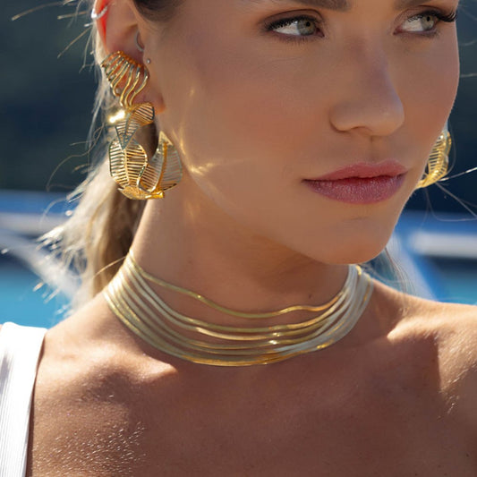 Colar Correntes Malhas Diamantadas Dourado