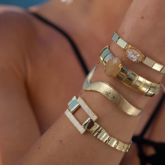 Pulseira Articulada com Detalhe Cravejado Dourado/Prateado Secreto