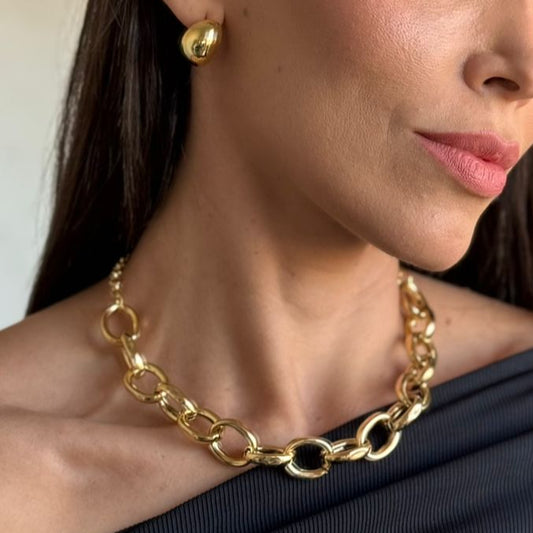 Colar Elos Ovais Lisos Dourado