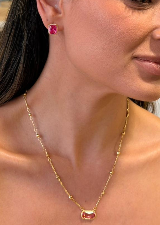 Kit Colar e Brinco Pedra Cravejada