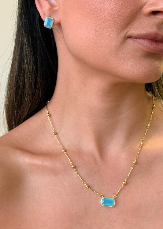 Kit Colar e Brinco Pedra Cravejada