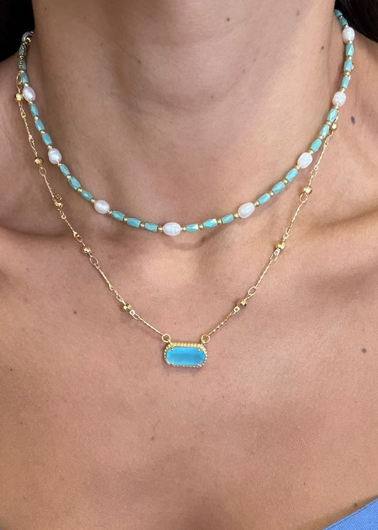 Kit Colares Turquesa e Pérolas