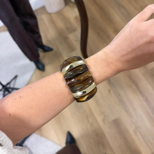 Trio de Brincos e Pulseira Resina Marrom