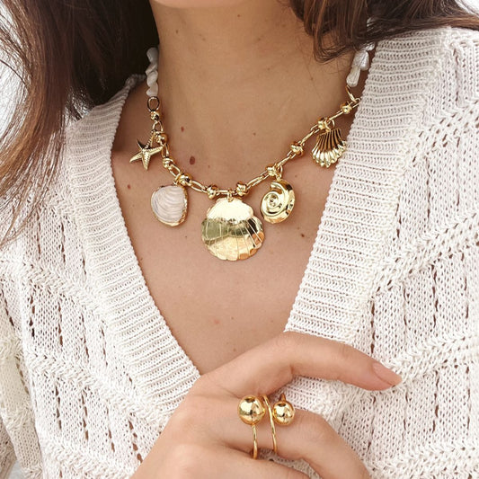 Colar Pérolas com Pingentes Mar Dourado