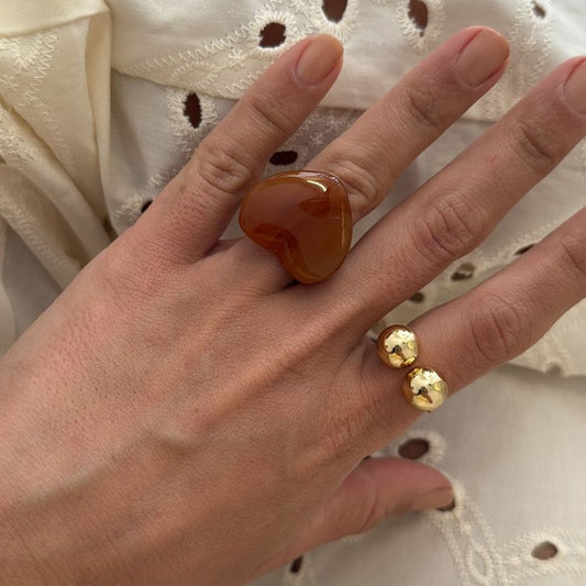 Anel Coração Resina Marrom