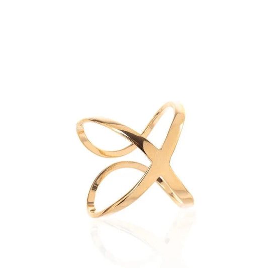 Anel Regulável X Liso Dourado