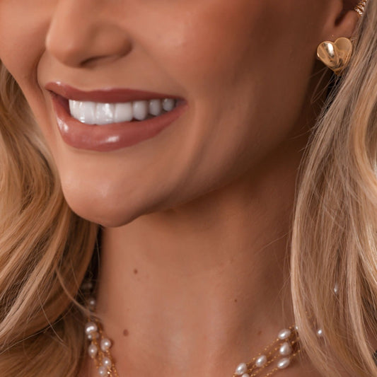 Brinco Meia Argola Coração Dourado/Prateado