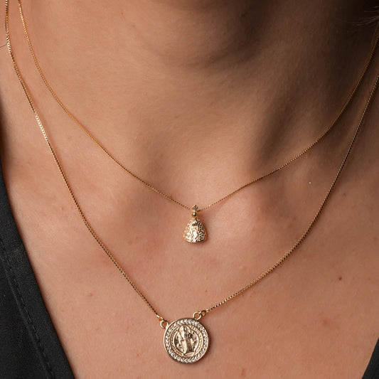 Colar Nossa Senhora Aparecida Cravejado Dourado