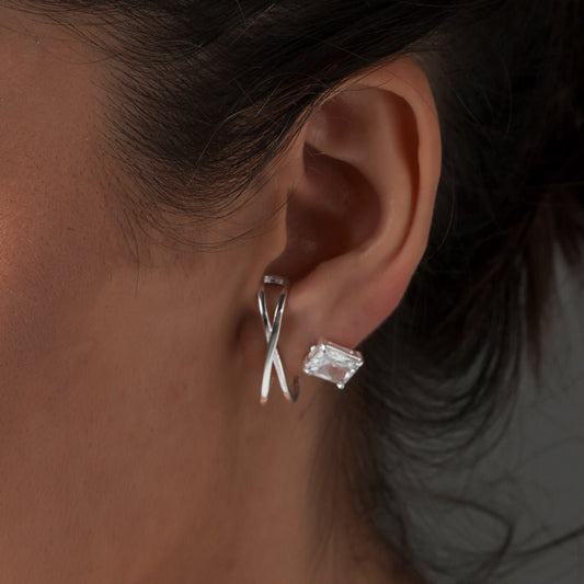 Brinco Retângulo Cristal Prata 925
