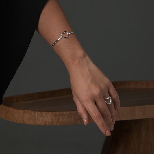 Anel Coração Cravejado Prata 925