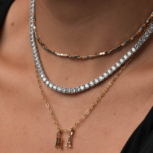 Colar Riviera Trama Rígida Prateado/Dourado