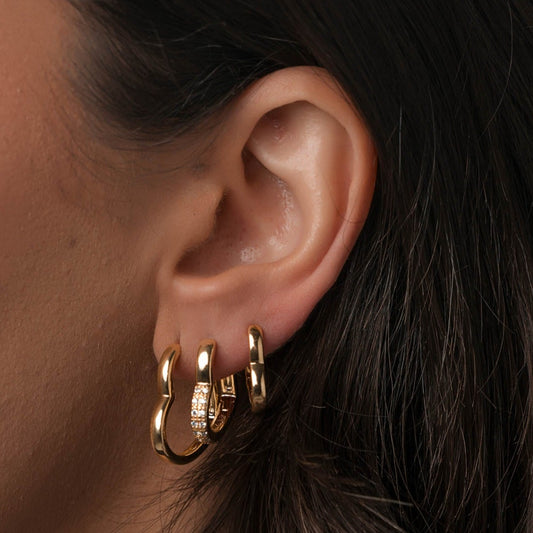 Brinco Trio Argolas de Coração Dourado