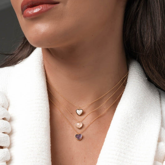 Colar Coração Pedra Natural Dourado