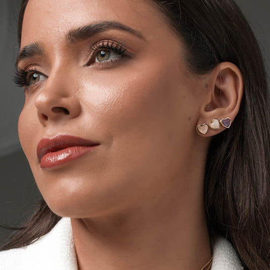 Brinco Coração Pedra Natural Dourado