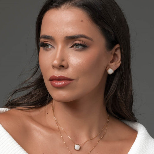 Colar Quadrado Pedra Natural Dourado