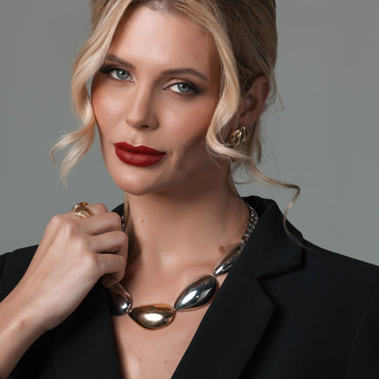 Colar Corrente Elos Maxi Gotas Dourado e Prateado