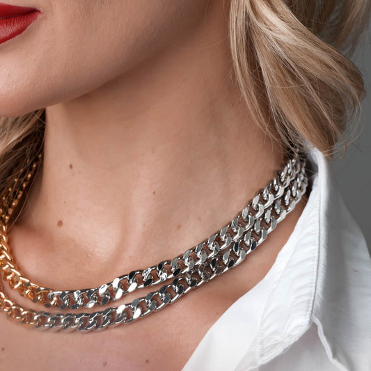 Colar Corrente Elos Duplo Dourado e Prateado