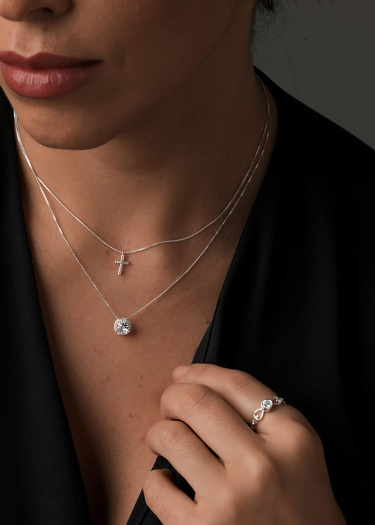 Colar Cruz Cravejada Delicado Prata 925