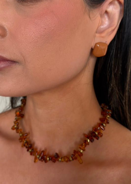 Conjunto Brinco e Colar Âmbar