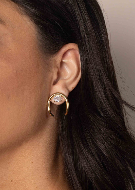 Brinco U Liso com Cristal Dourado