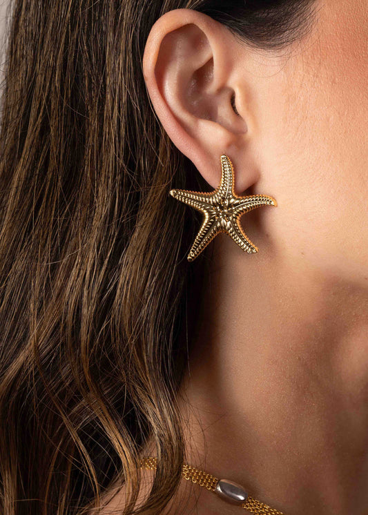 Brinco Estrela do Mar Furinhos e Textura Dourado