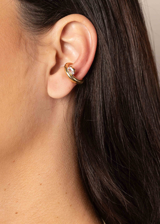 Piercing Tubo Liso Oval Cristal Dourado