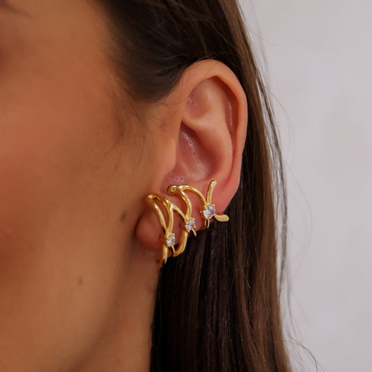 Brinco Ear cuff Design Orgânico com Zircônia