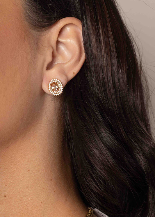 Brinco Oval Cravejado Colorido Dourado