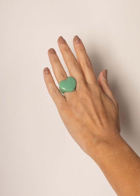 Anel Coração Resina Verde