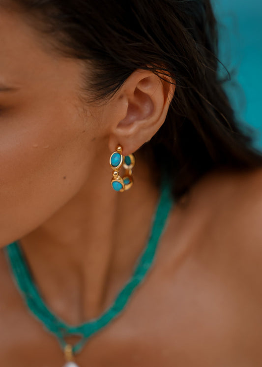 Brinco com Pedras Naturais Turquesa