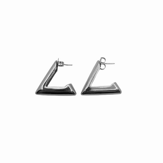 Brinco Argola Triangular Tarraxa Lisa Prateado