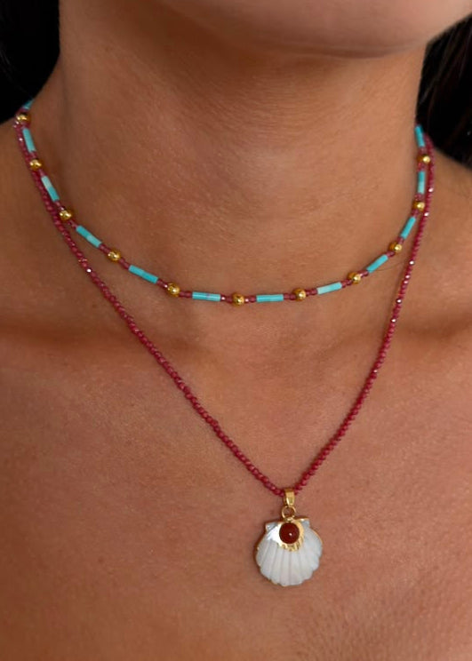 Conjunto de Colares Coloridos com Concha
